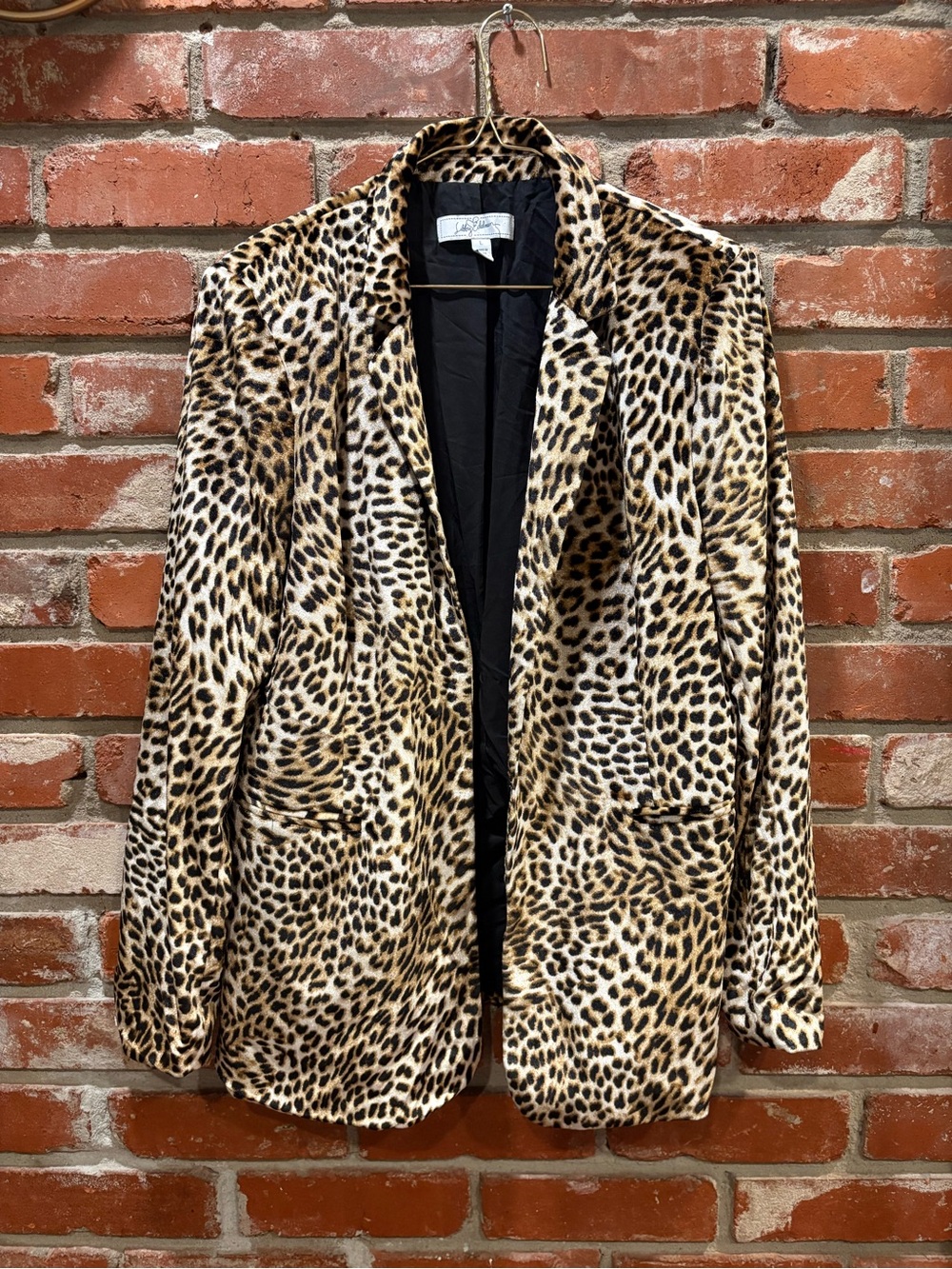 Libby Edelman Leopard Print Stretch Velvet Velour Single Hook Blazer Size L